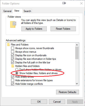 Change folder and search options